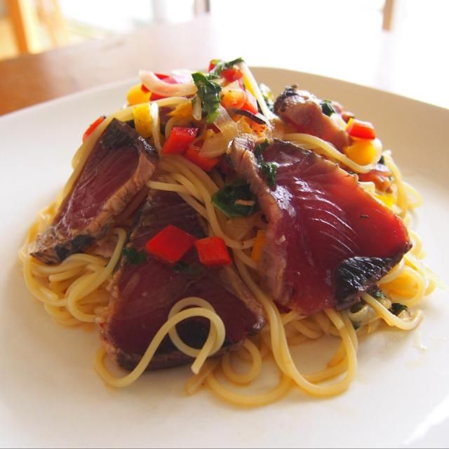 出発前日☆カツオのたたきアレンジパスタKarin's American lifestyle