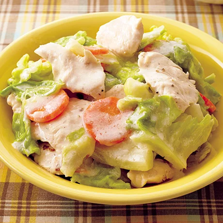 チキンと春野菜のクリーム煮」 アスパラ、たけのこ、春キャベツ、パプリカ 春野菜を使ったチキンのクリーム煮 バケットにつけて食べても◎取手 取手グルメ 取手ディナー 茨城 とりにく クリーム煮 春野菜