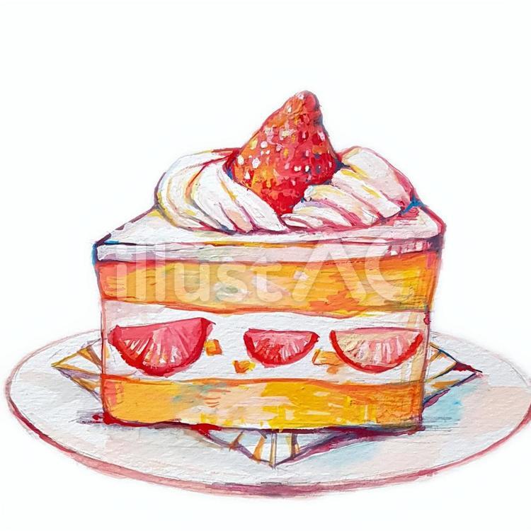 真っ赤なイチゴのショートケーキIllustratorフタバ・食べ物イラスト・猫・かわいい・スイーツ
