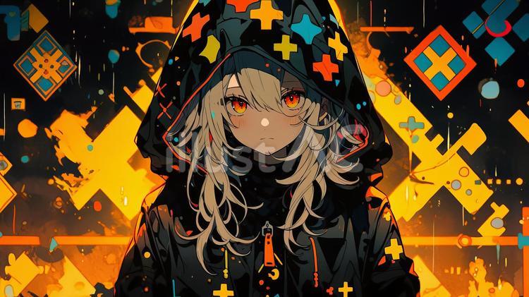 フードをかぶった女の子全身立ち絵・表情7種 キャラクター つなぐ