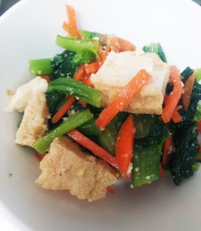 簡単！厚揚げと小松菜、揚げナスの甘辛煮 : at my kitchen レシピブログ