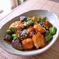 鶏もも竜田焼きとナスの甘酢あんかけ★減塩・低カリ