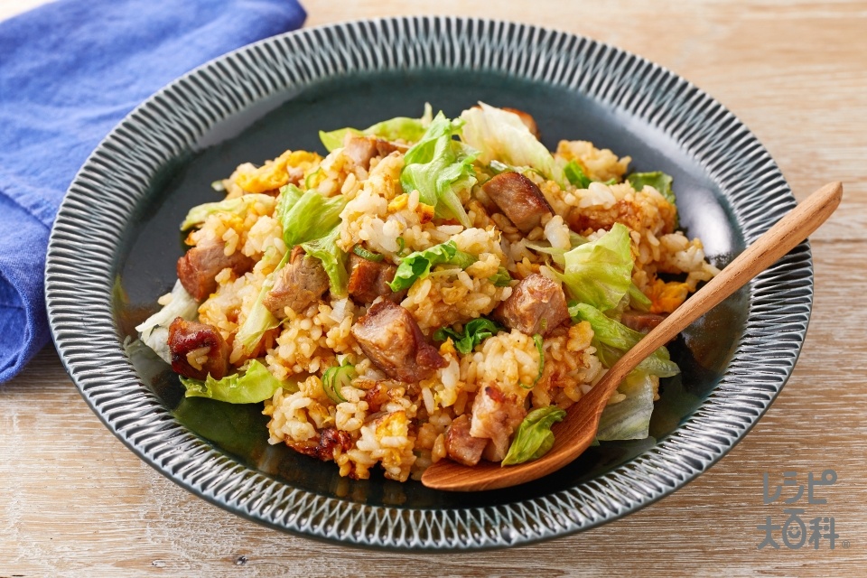 焼き豚のたれをアレンジ・豚肉炒めと水菜の甘辛サラダゴニョ研