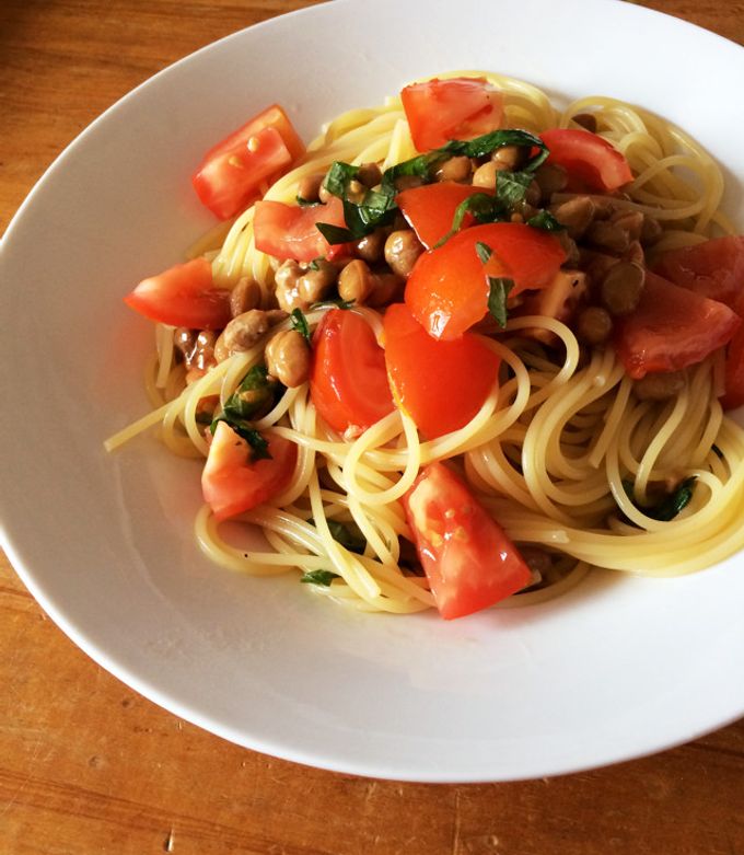 オクラと納豆の冷製パスタ