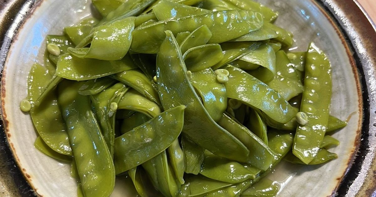 白だしで簡単、サヤエンドウの煮物大量