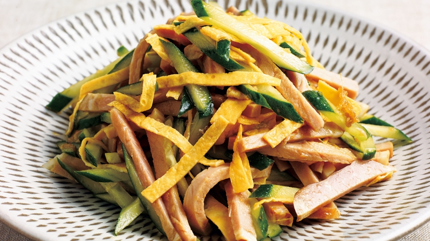 エリンギと厚切りチャーシューの酢炒め