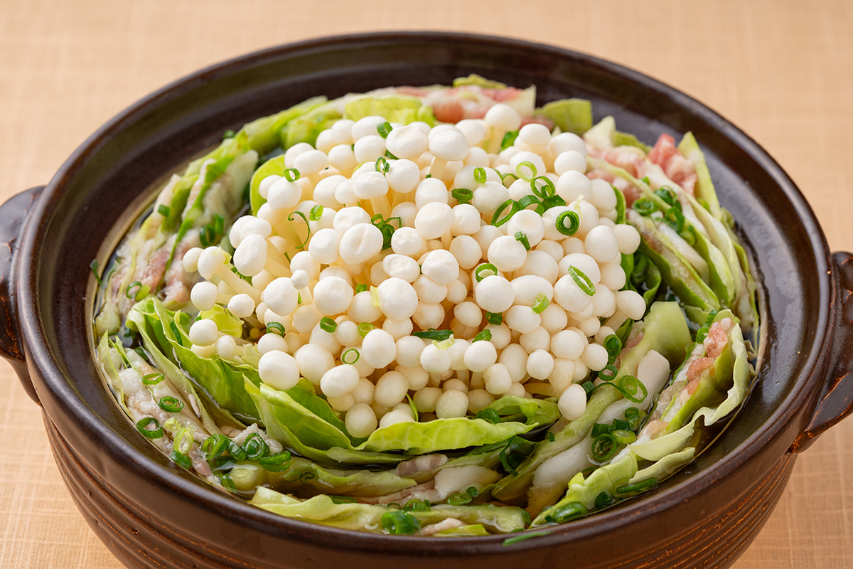 豚バラとキャベツの重ね鍋 - なかの きのこレシピ