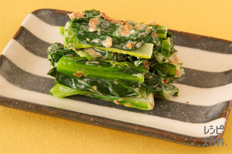 簡単！小松菜の三色ソテー♪マヨネーズ添え