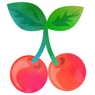 さくらんぼと花、白い背景の水彩画のイラストの写真素材・画像素材 Image 56103301