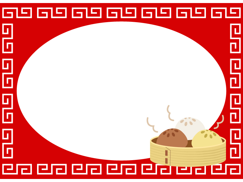 中華フレーム手描きイラストセットイラスト