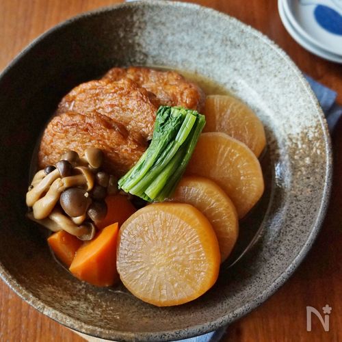 人参と大根とさつま揚げの甘辛煮奥薗壽子のなべかまぺえじ