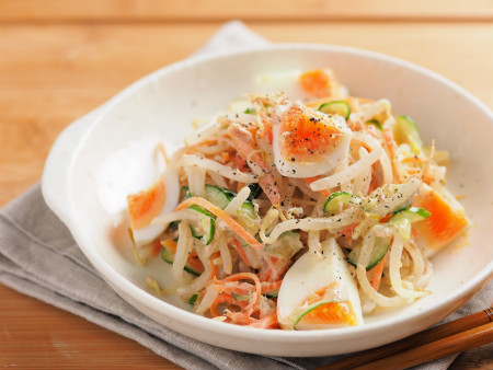 めんつゆで！もやしの卵とじ～