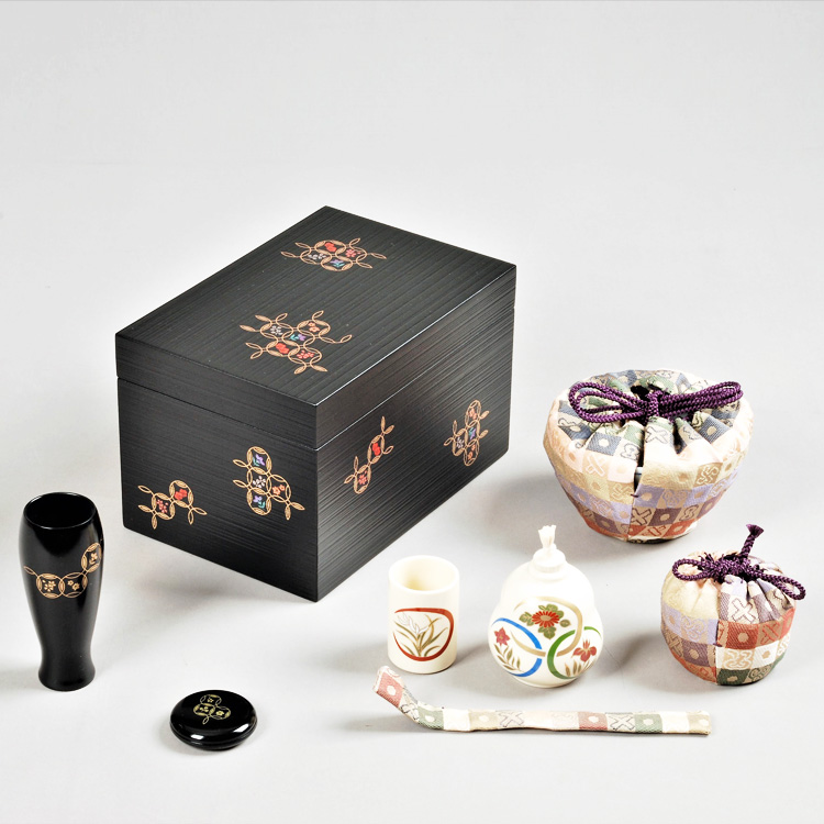 茶道具 茶箱 茶碗セット 染付 山水 陶楽 作 茶箱 3点セット