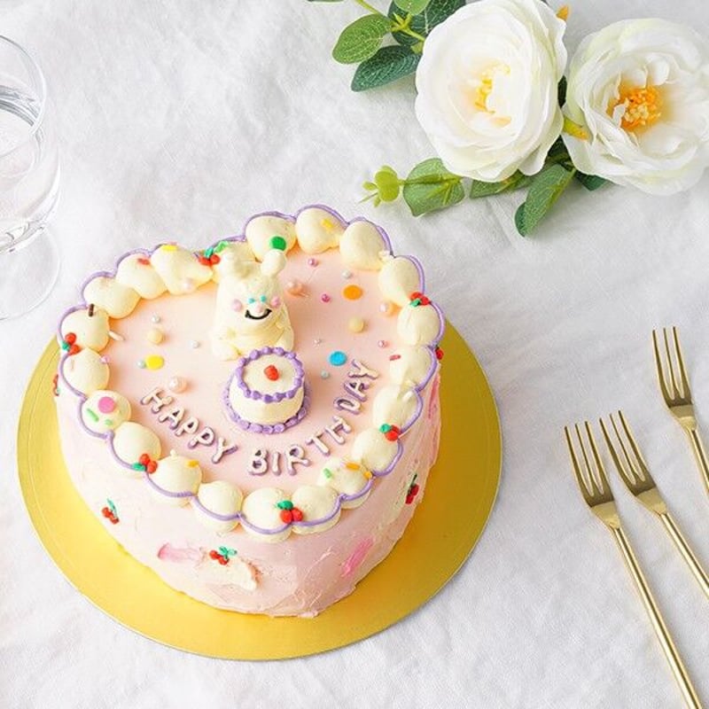 立体うさぎのハート型センイルケーキ バタークリームデコレーション 5号iRene