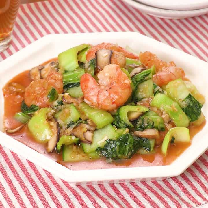 えびとちんげん菜のふわふわ卵炒めのレシピトクバイ