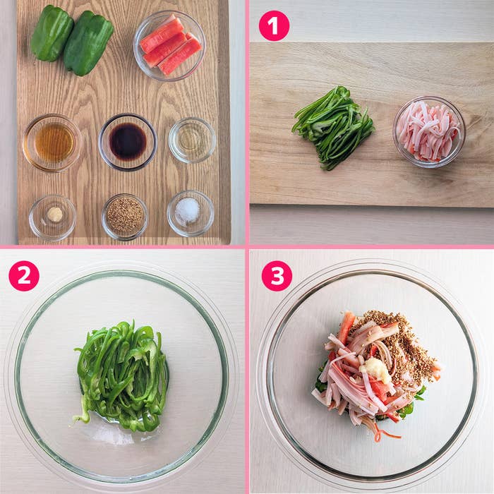 ピーマンとカマボコをマヨオイスターで☆