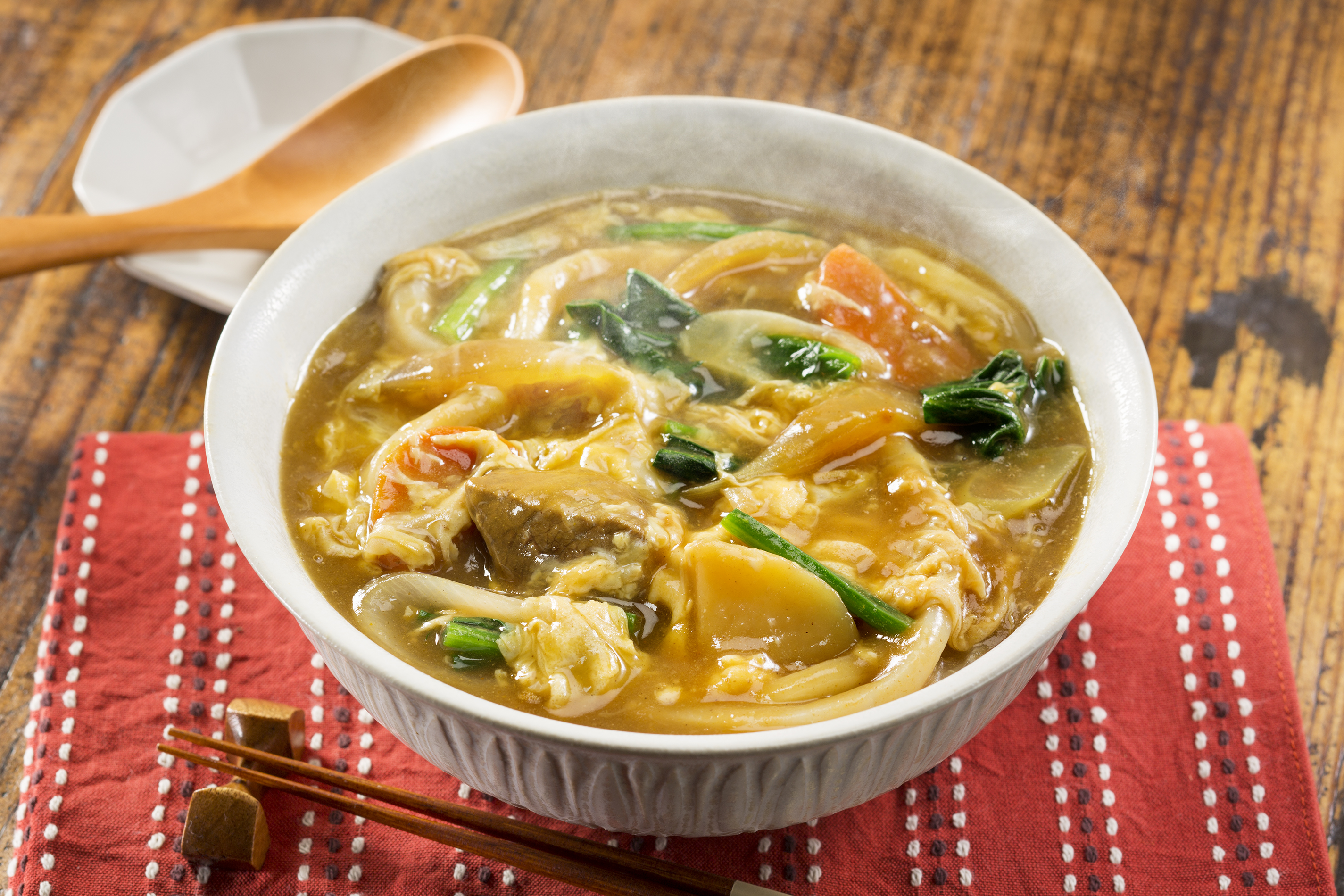 1人前100円以下！うどん屋さんのカレーうどん 簡単ランチ 時短 節約 肉なしレシピ