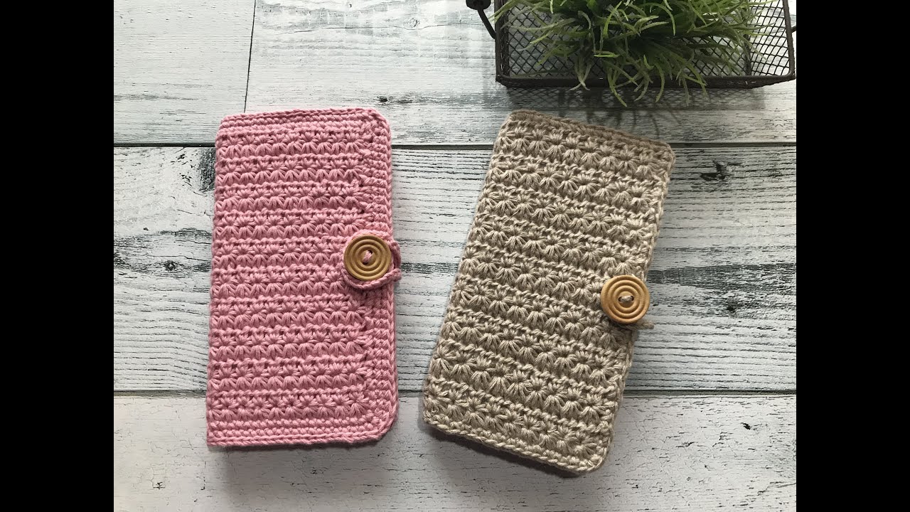 かぎ針編み スマホケースにカバー付けました。取り外しできます！ 手帳型編み方