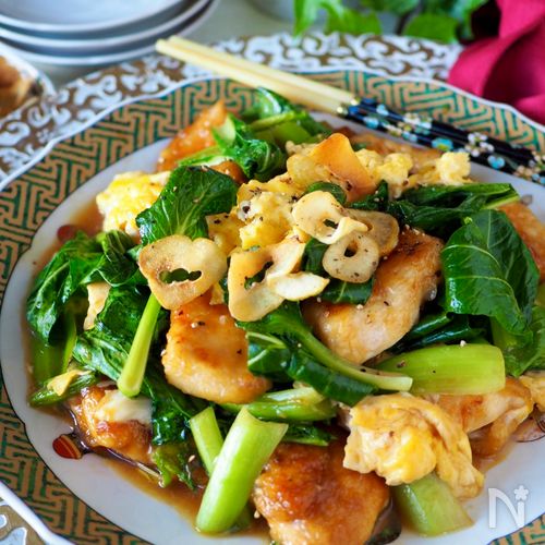 小松菜と鶏肉の中華炒め