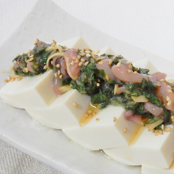 大原千鶴さんのとろっと焼き豆腐塩辛ねぎのせ