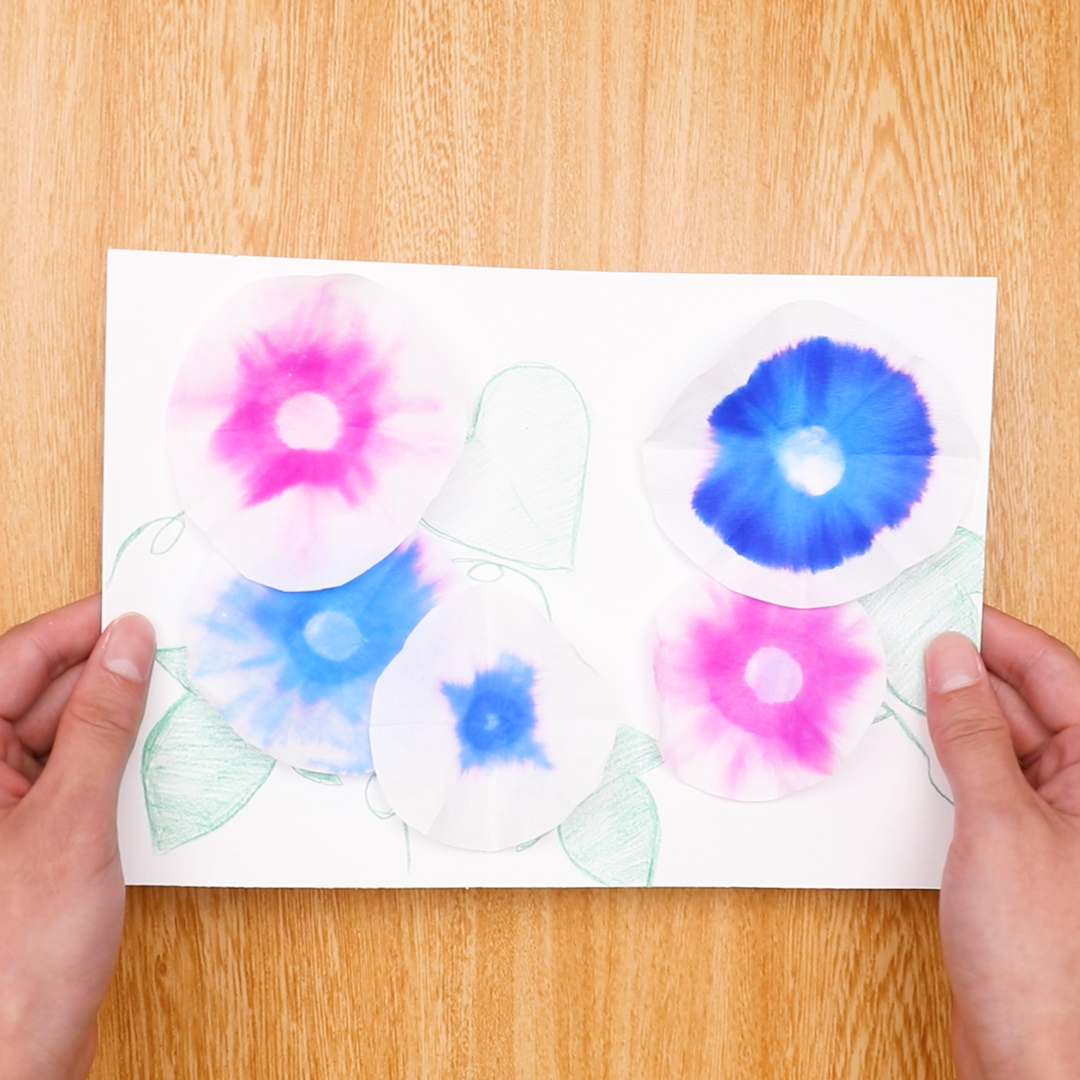 夏の製作 かわいい朝顔の製作♪簡単にじみ絵で絵具不要！ 保育園幼稚園男性保育士あつみ先生の保育日誌 おすすめ絵本と制作アイデア