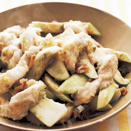 ささみとなすのオイスターマヨネーズ炒め