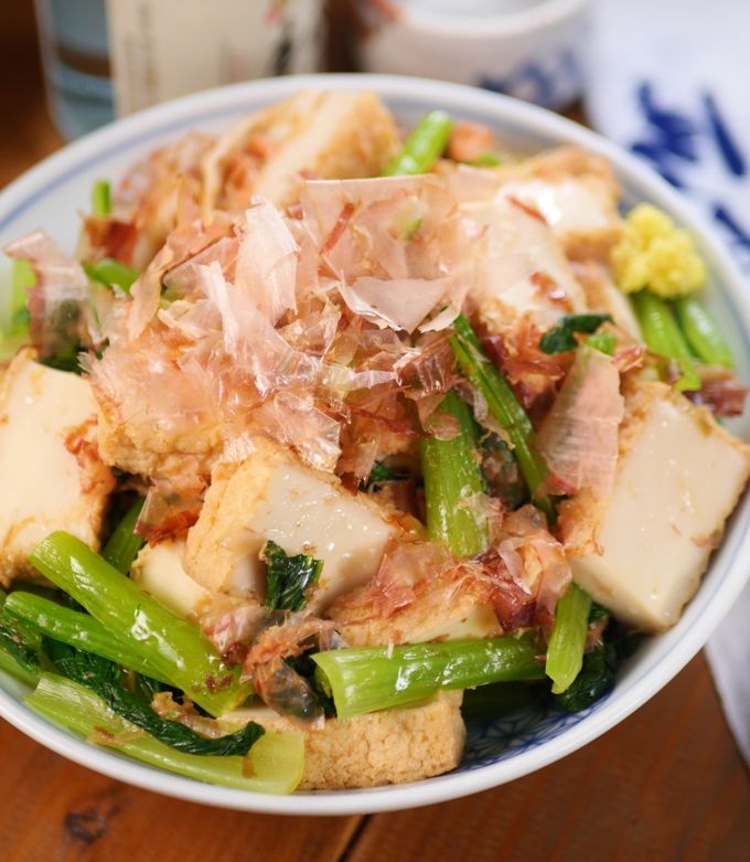 レンジで簡単 小松菜と厚揚げのめんつゆ煮浸しクラシル