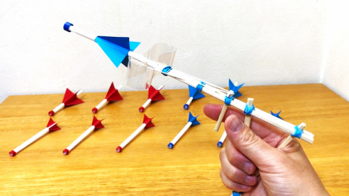 割り箸弓矢の作り方!ボウガンやクロスボウみたいな打ち方も出来る - YouTube