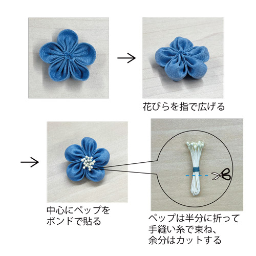 縁取りカメリアコサージュ幸せつまみ細工はなはな