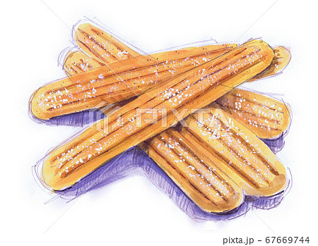 チュロス - 都会の通りの落書きスタイルの手描きの文字。ベクターテクスチャー手描きイラスト。のイラスト素材・ベクター Image 195431254