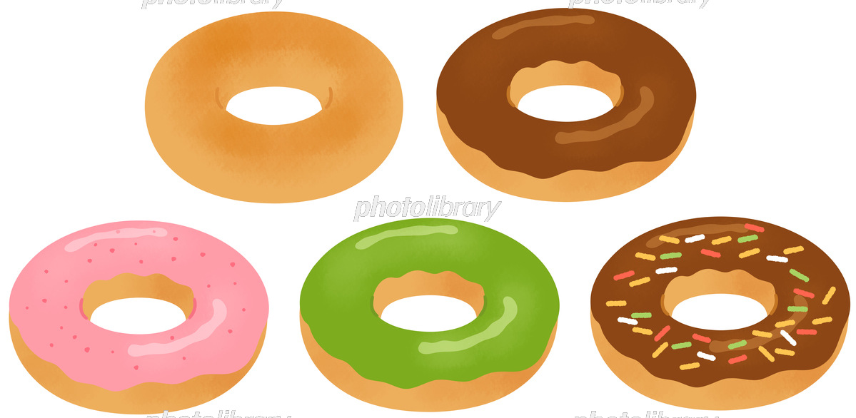 カラフルなドーナツのセットのイラスト素材99766666- PIXTA