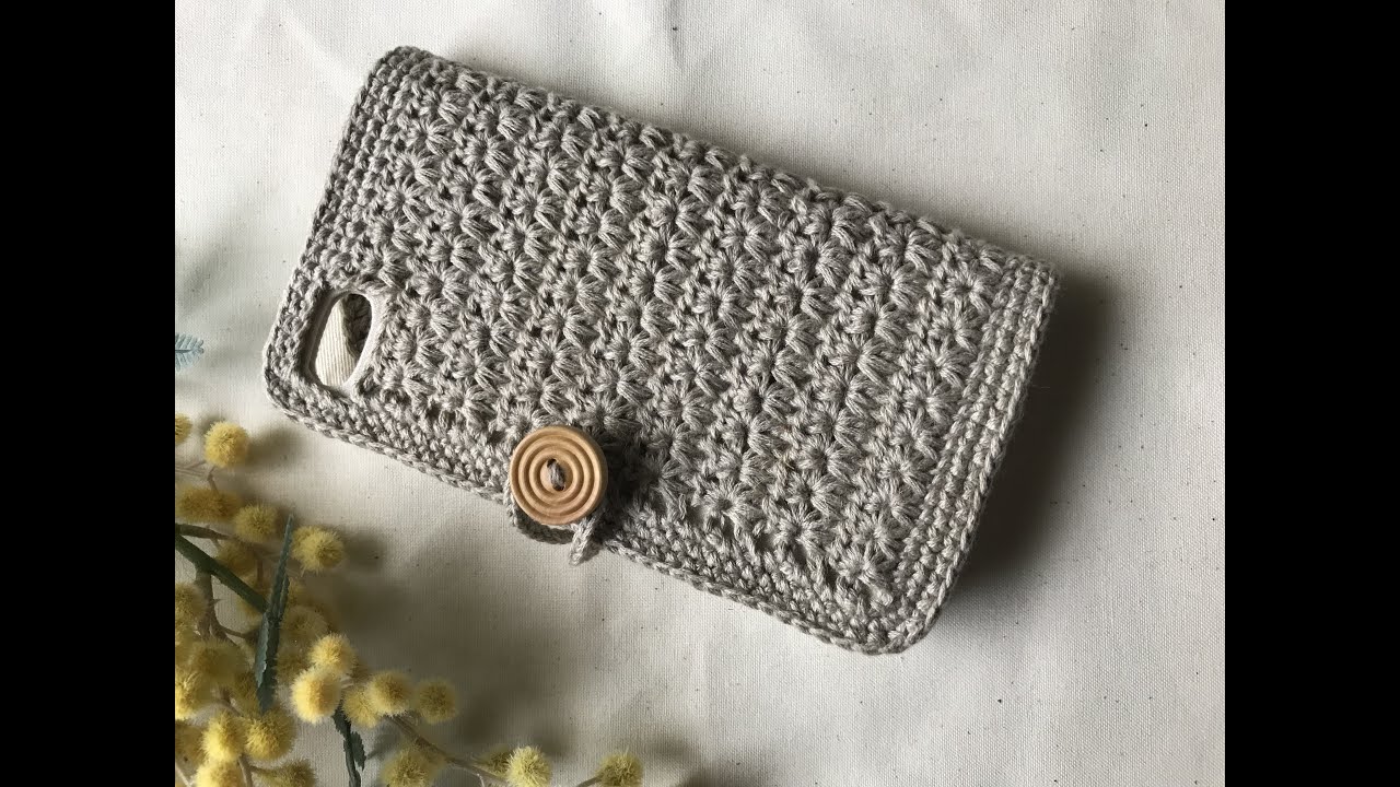 かぎ針編み 100均スマホケースをリメイクしました☆iphone8 7ハンドメイド スマホケース, 編み物 小物, 100均 スマホケース