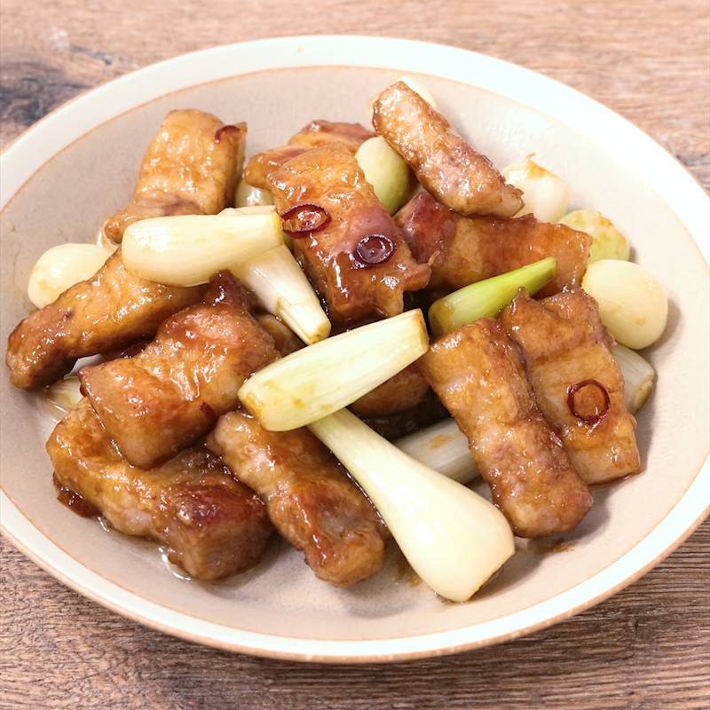 島らっきょうとベーコンの炒め ベーコンの塩気がお酒に◎