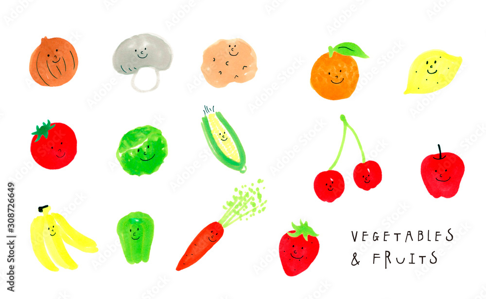 かわいいフルーツのイラストセット、梨と桃とメロン227247261 毎月1点無料 フリー のストックフォト イメージマート