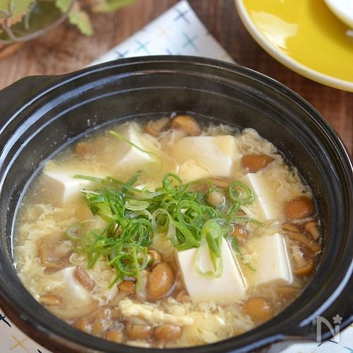 くずし豆腐となめこのとろたまスープクラシル