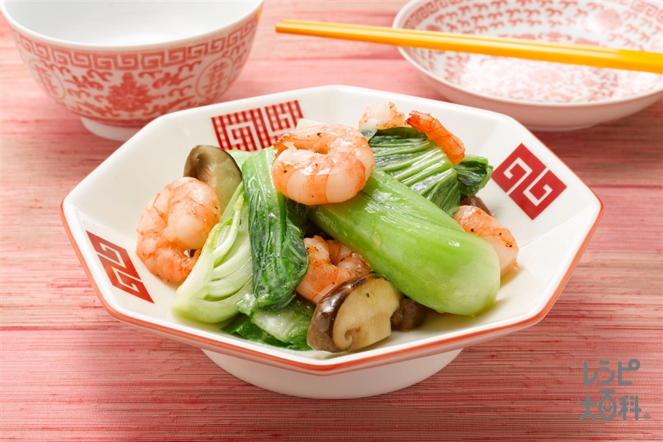 えびとチンゲン菜の卵とじシチュ