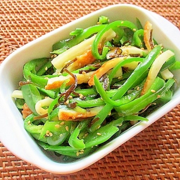 ピーマン.ちくわの塩昆布炒め