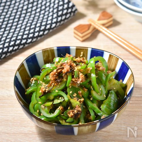 3分で副菜完成『ピーマンの胡麻おかか和え』