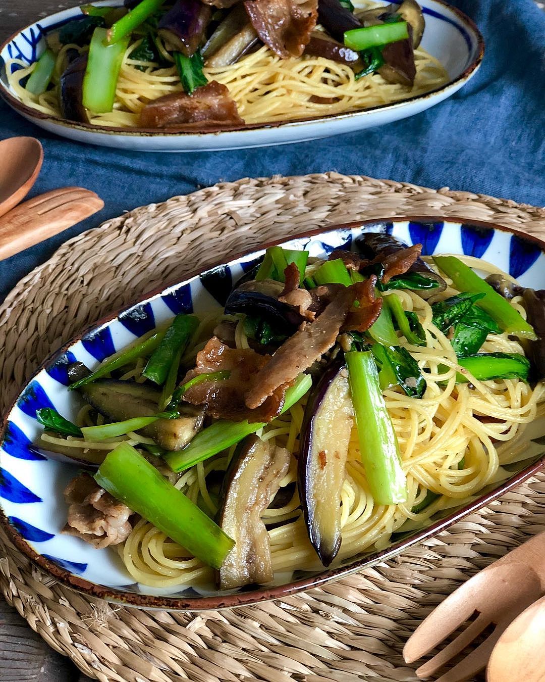 ワンパン! なすと豚肉のバターポン酢パスタ