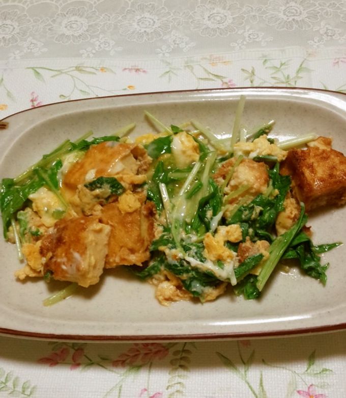 水菜と豚肉の卵とじ