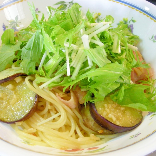 豚肉と茄子と水菜の簡単和風パスタ