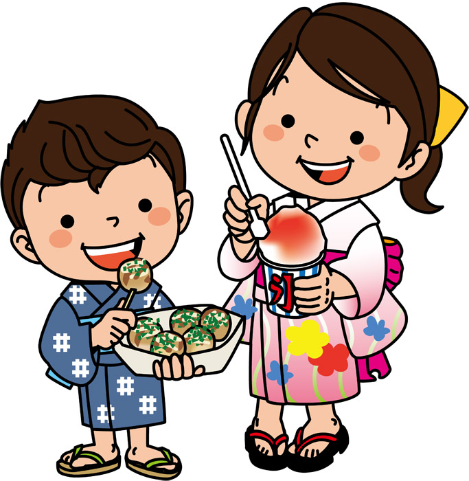 夏のイメージのワンポイントイラスト・ 8月 かき氷を食べる女性、店舗のポップや、アイコン・メッセージカードのワンポイントなどに最適無料イラスト 素材TemplateBox