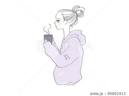 ピクニックテーブルに座ってハンバーガーとポテトを食べる人の横顔の写真・画像素材-Snapmart スナップマート