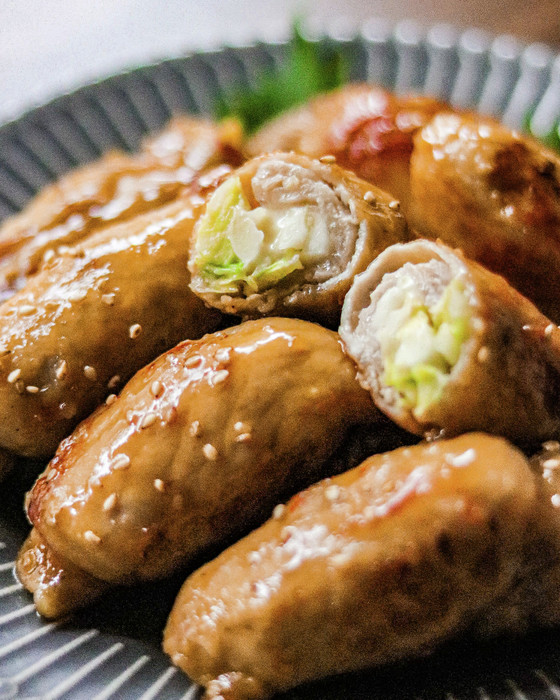 きのこチーズバーグでロールキャベツ