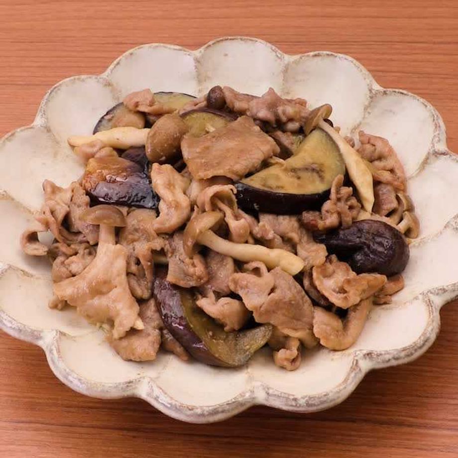 豚こまとなすの生姜ポン酢炒め