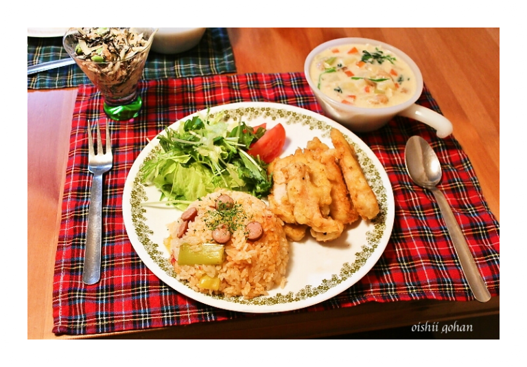 プリマハムレシピフライドチキンとトマトの炊き込みご飯