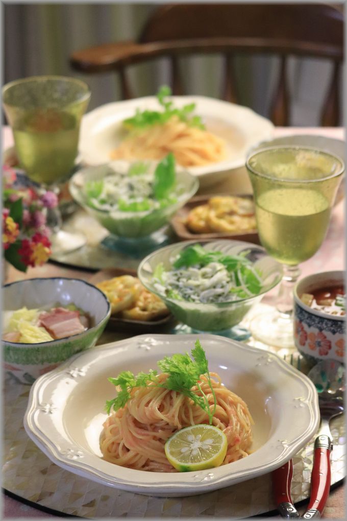 □たらこパスタ□納豆サラダ□じゃがいものカレーソテーの献立