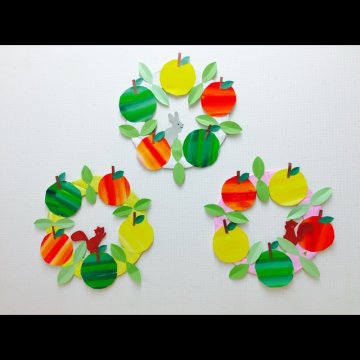 輪飾り工作ネタ 輪飾りdeりんごApples made with ring decorations 9月壁面飾り高齢者レク作業療法デイ保育 おりがみ簡単立体DIY苹果工艺品