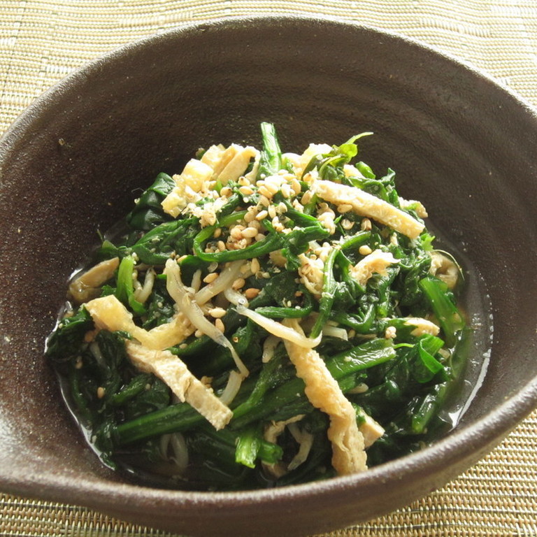 春菊とゆずこしょうのおひたしOlive Oil Life オリーブオイルライフ