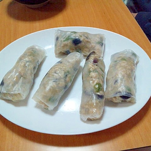 米粉のモチモチ皮❇️韮と桜海老の蒸し春巻き